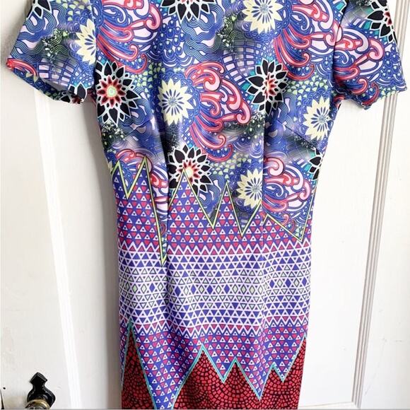 Anthropologie Mah Na Mah Na Colorful Bodycon Graphic Print Pencil Dress Size 2 - Picture 9 of 11